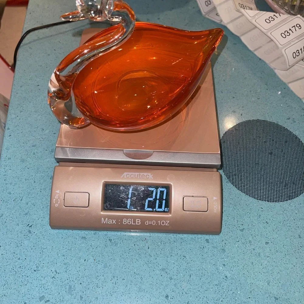 Art Glass MCM Orange Clear Glass Swan Ashtray - Picture 10 of 10